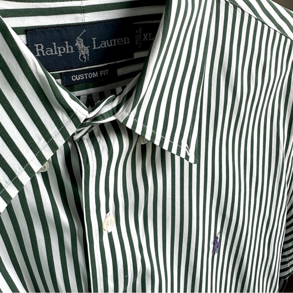 Ralph Lauren green & white stripe button down long sleeve collared shirt size XL - Picture 2 of 10